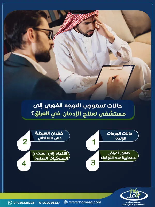 حالات تستوجب التوجه الفوري إلى مستشفي لعلاج الإدمان في العراق؟
