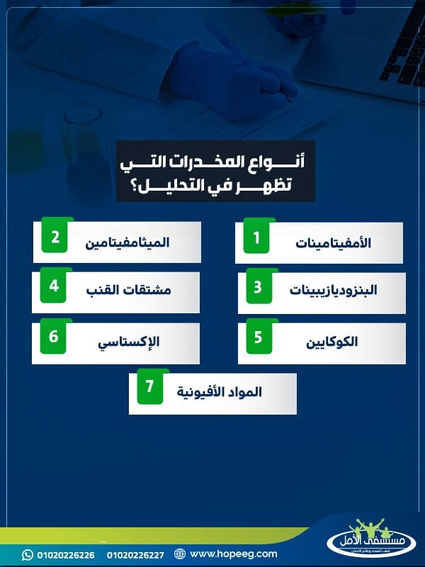 أنواع المخدرات التي تظهر في التحليل السباعي